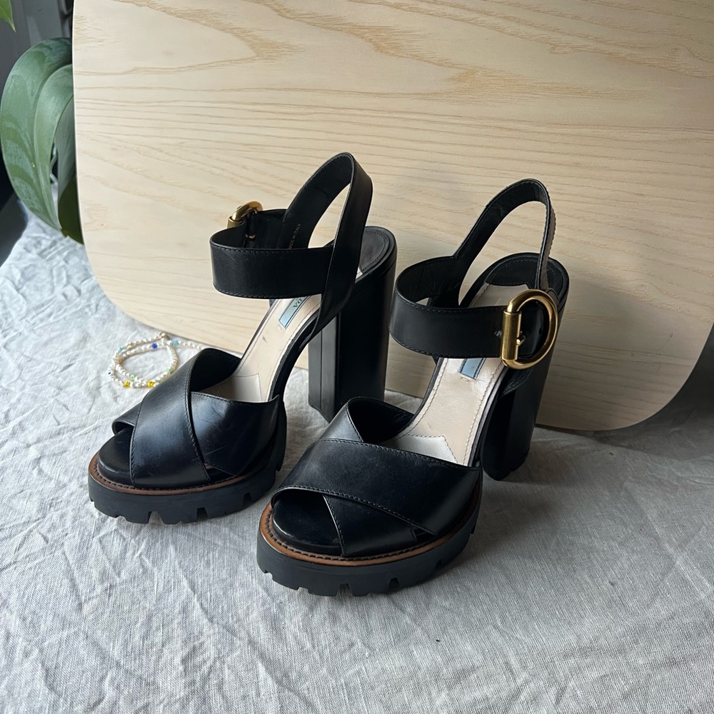 Black Leather Prada Platform Sandal